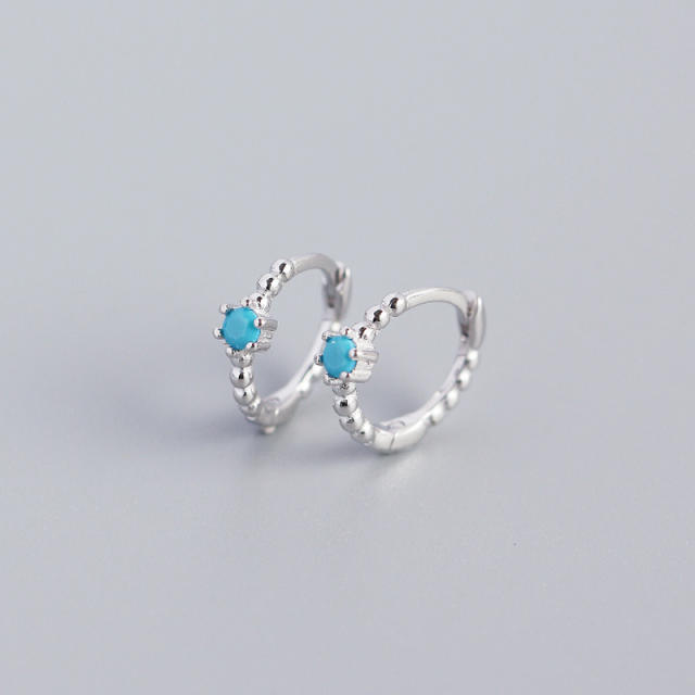 S925 beads diamond huggie earrings
