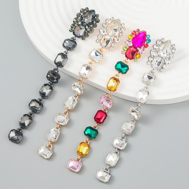 Glass crystal statement long earrings