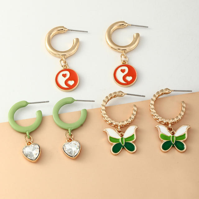 Heart butterfly earrings set