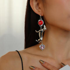 Letter rhinestone poodle drop earrings