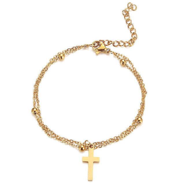 Concise tiny cross charm dainty stainless steel bracelet