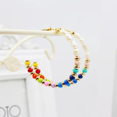 Color beaded open hoop earrings