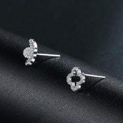 Elegant diamond clover ear studs
