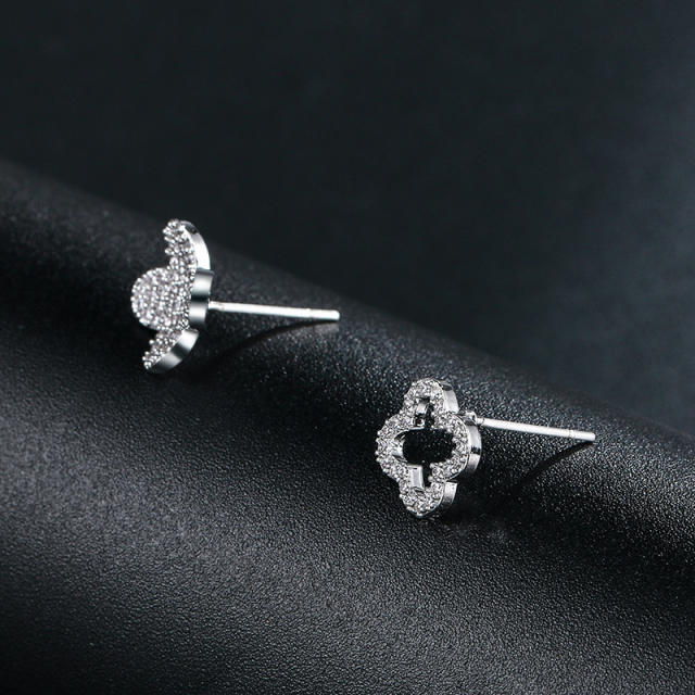 Elegant diamond clover ear studs