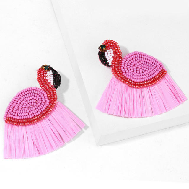 New bohemian Flamingo seed bead tassel earrings