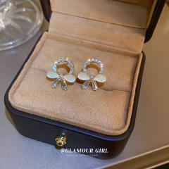 Opal stone bow cute ear studs