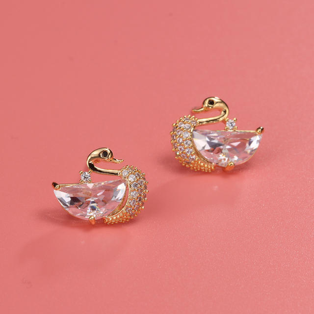 S925 needle luxury swan ear studs