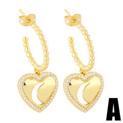 Vintage heart cross charm open hoop earrings