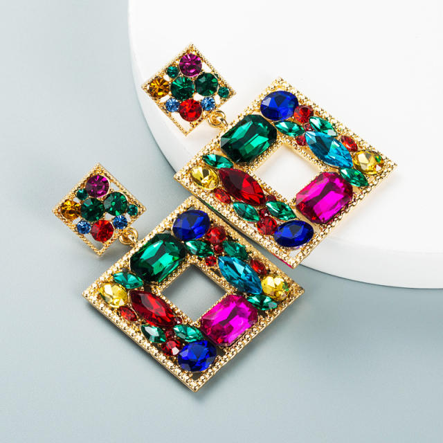 Colored glass crystal statement earrings