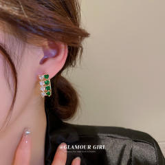 Colored CZ square huggie earrings