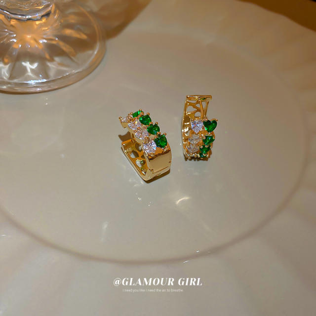 Colored CZ square huggie earrings
