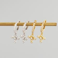 S925 Diamond cross huggie earrings