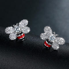 S925 needle diamond bee ear studs