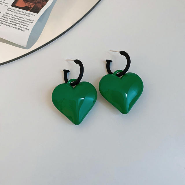 S925 needle colored heart earrings