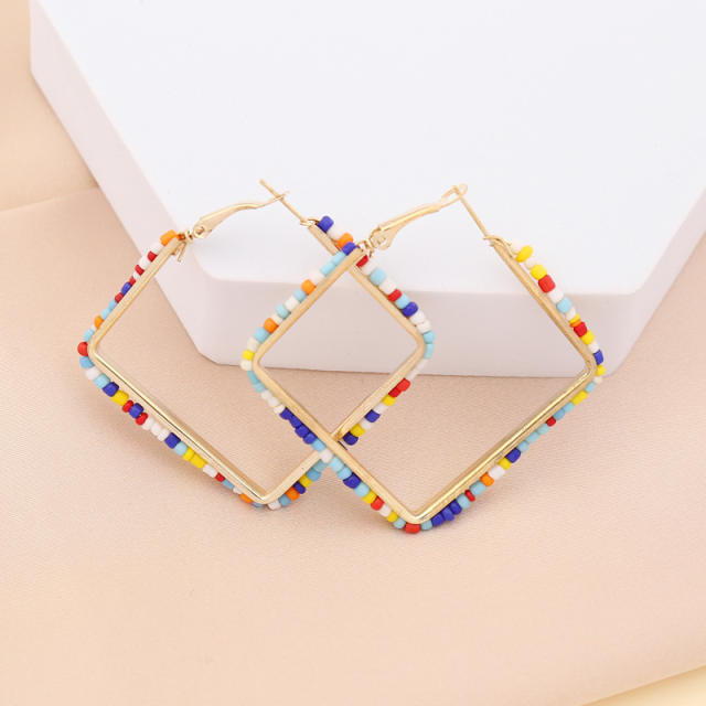 Color seed beads hoop earrings
