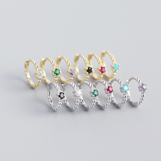 S925 beads diamond huggie earrings