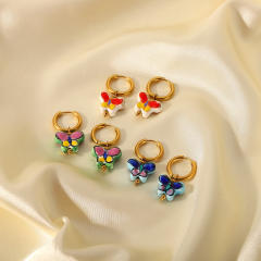 18KG stainless steel butterfly huggie earrings