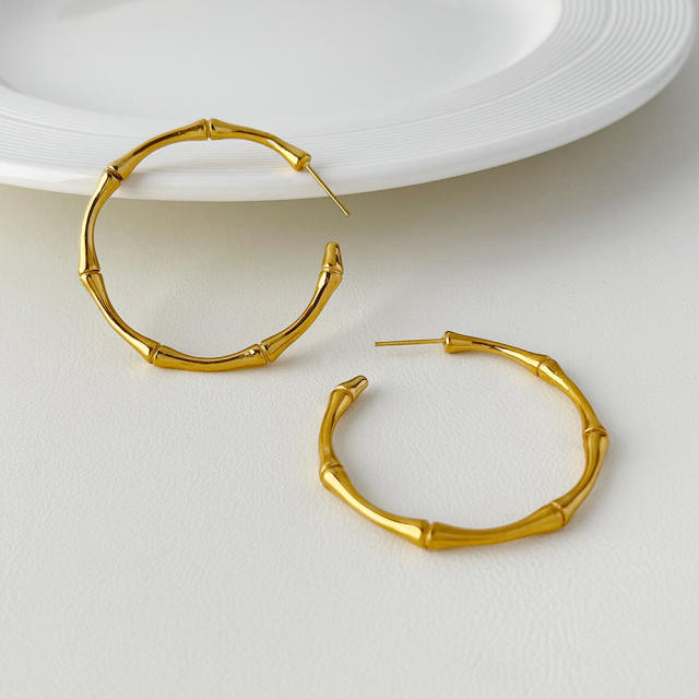 Stainless steel bamboo hoop earrings