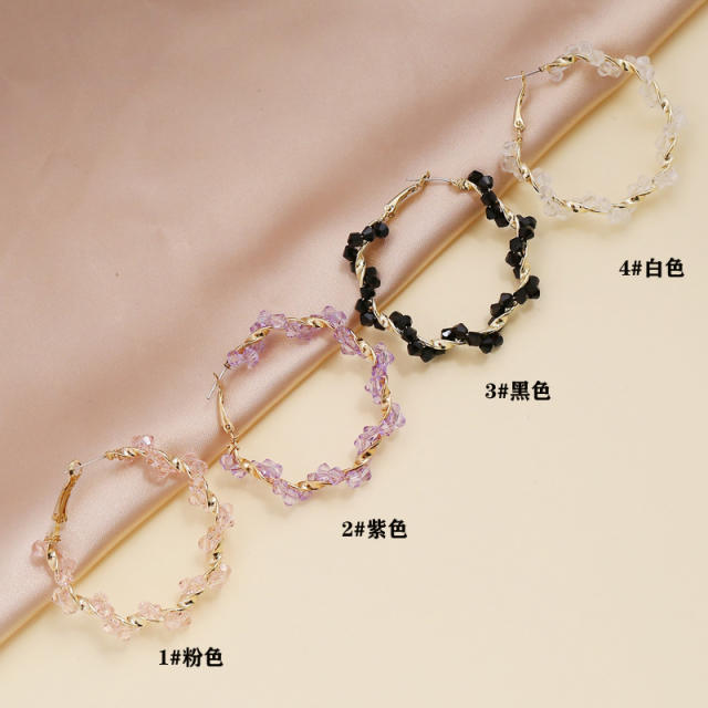 Color beads braided hoop earrings