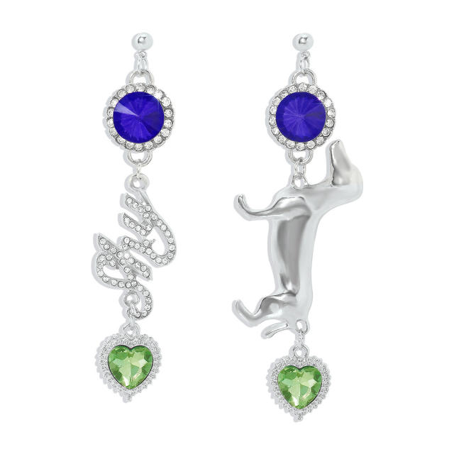 Letter rhinestone poodle drop earrings