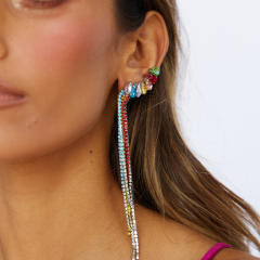 Colro rhinestone long tassel earrings