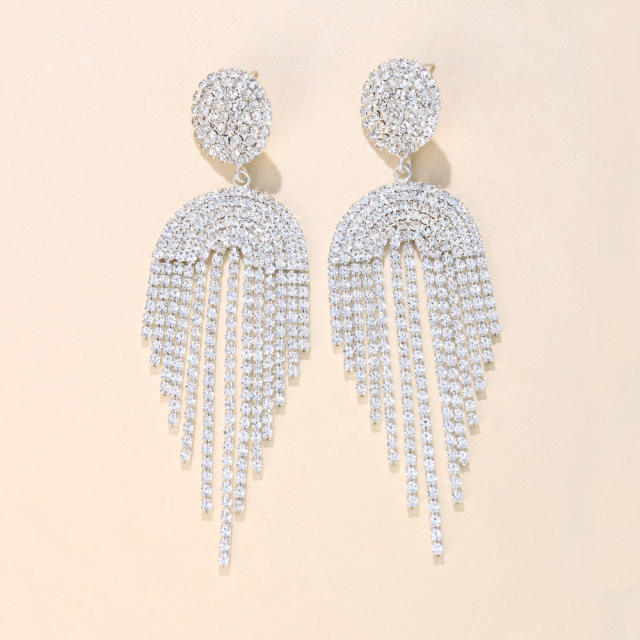 Luxury rhinestone tassel dangle earrings