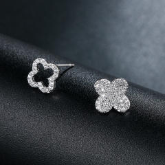 Elegant diamond clover ear studs