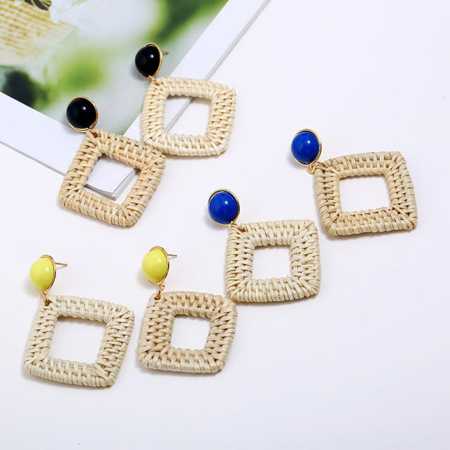 Boho handmade straw dangle earrings
