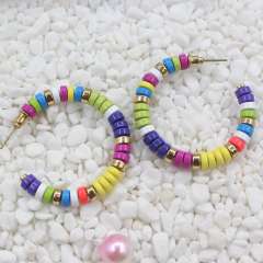 Enamel beads open hoop earrings