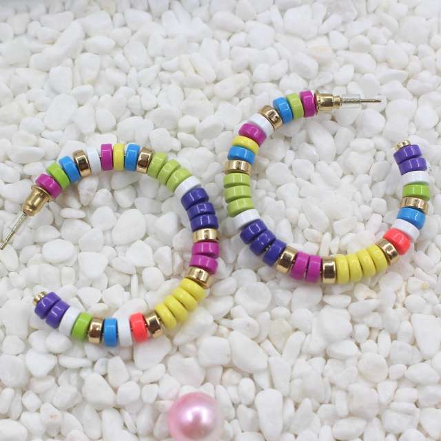 Enamel beads open hoop earrings