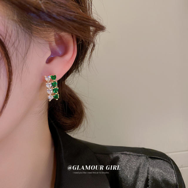 Colored CZ square huggie earrings