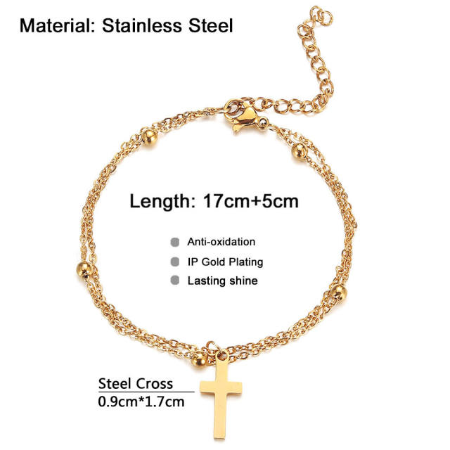 Concise tiny cross charm dainty stainless steel bracelet