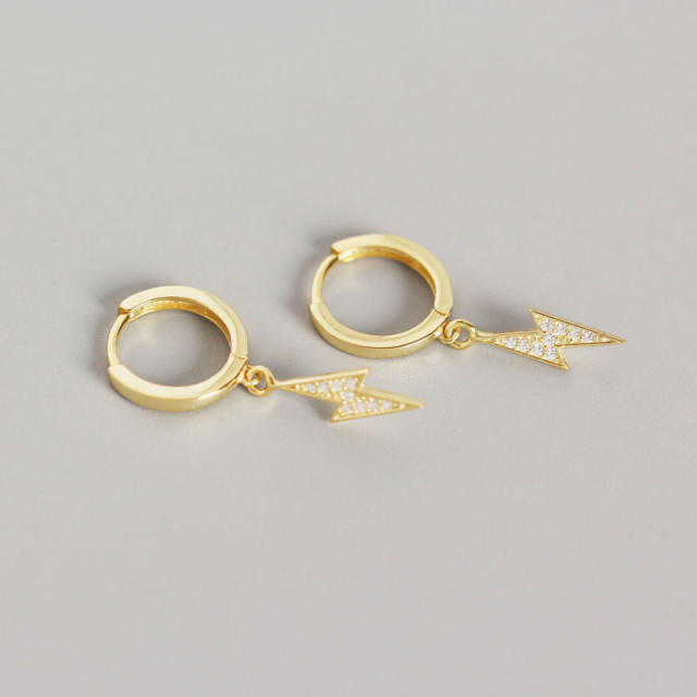 S925 diamond lightning huggie earrings