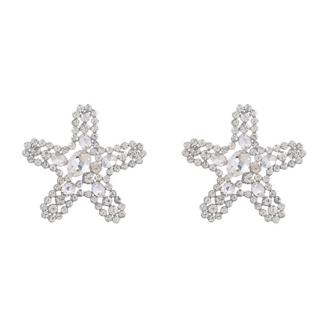 Statement rhinestone colored starfish ear studs