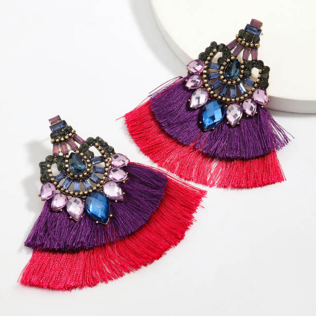 Diamond fan-shaped tassel earrings Bohemian