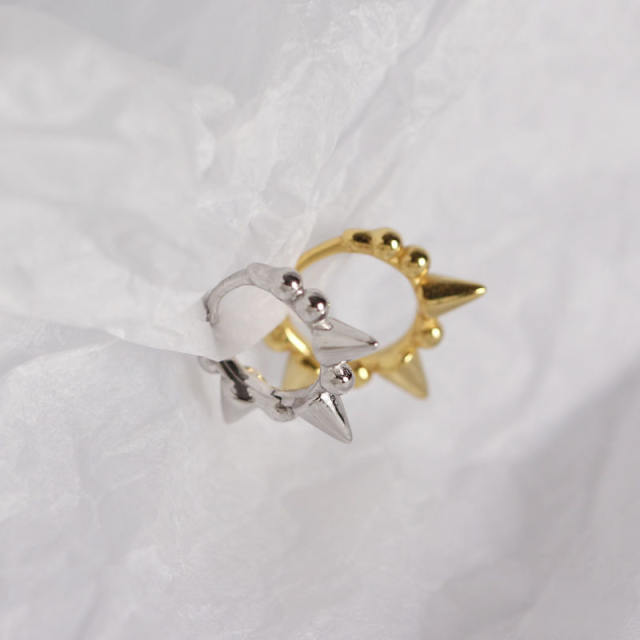 S925 silver bead rivet huggie earrings