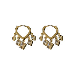 Real gold plated short tassel huggie earrings
