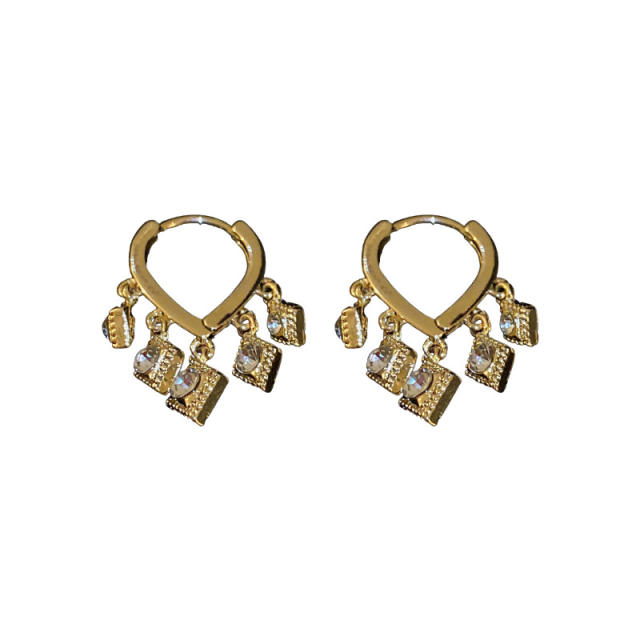 Real gold plated short tassel huggie earrings