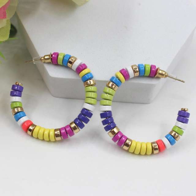 Enamel beads open hoop earrings