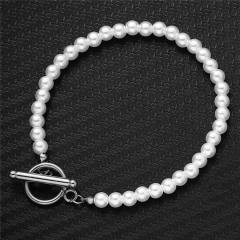 Faux pearl beads stainless steel bracelet