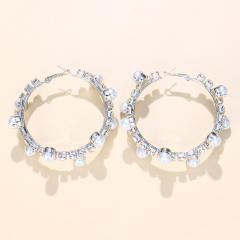 Rhinestone pearl beaded hoop earrings