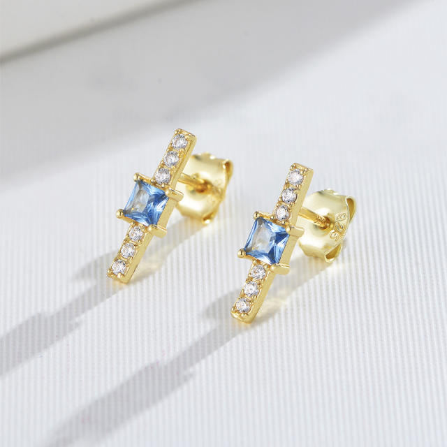 S925 sterling silver square cubic zircon diamond ear studs