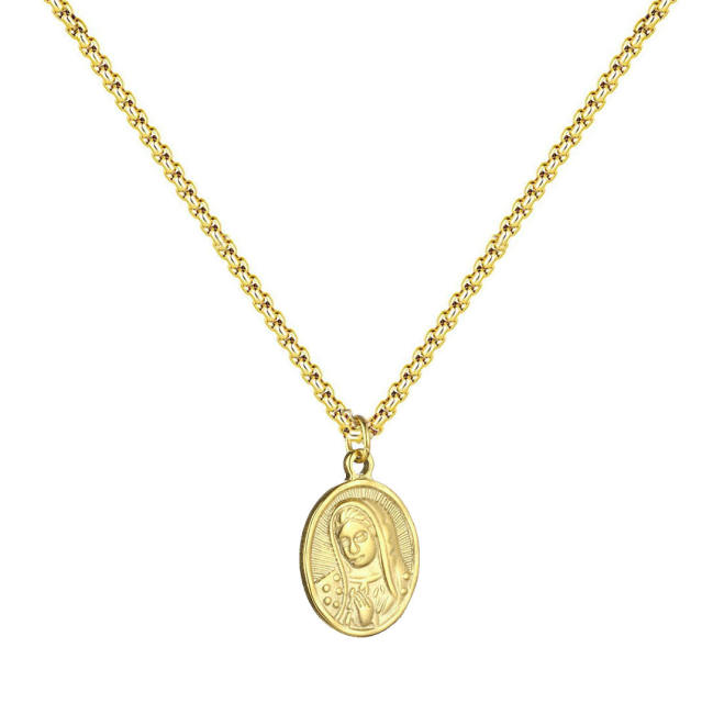 Vintage Virgin Mary pendant stainless steel necklace