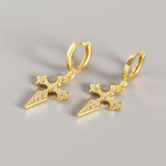 S925 Silver cross diamond baroque earrings