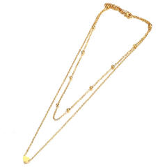 Dainty initial heart two layer stainless steel necklace
