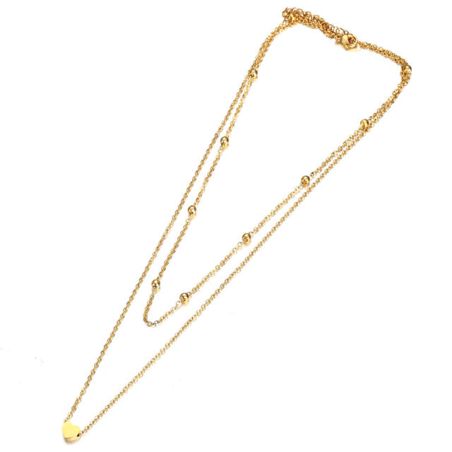 Dainty initial heart two layer stainless steel necklace