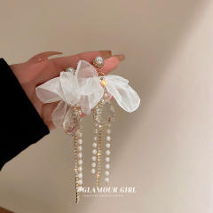 Organze bow boho tassel earrings