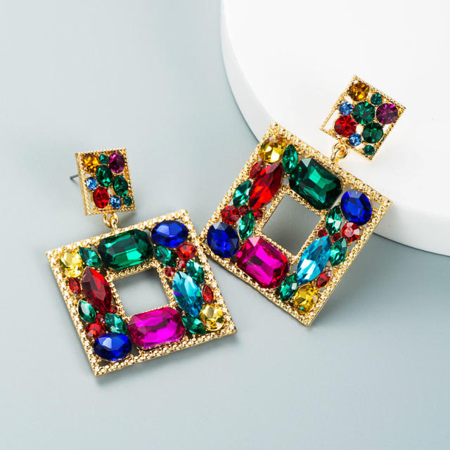 Colored glass crystal statement earrings