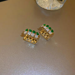 Colored CZ square huggie earrings