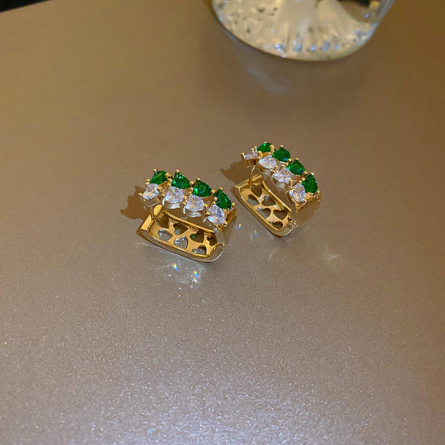 Colored CZ square huggie earrings